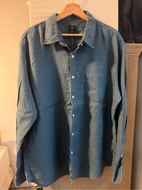 J. Crew Men's Teal Button-Down Linen Shirt